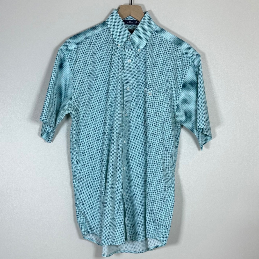 Wrangler George Strait Mens Button Down Shirt M Blue Teal Geometric Short Sleeve